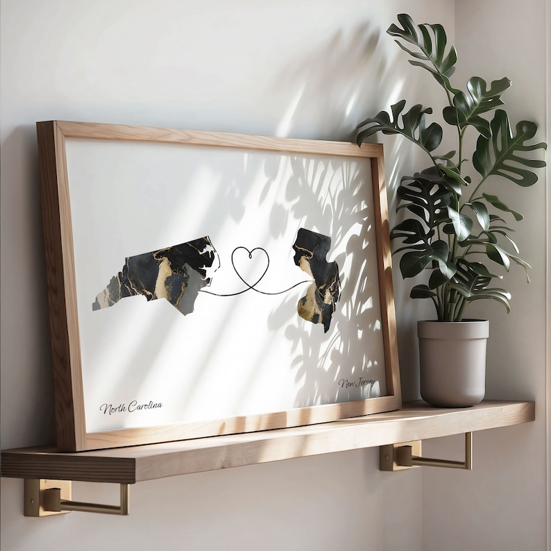 North Carolina New Jersey Map Print: Marble Two-State Art imagem 3
