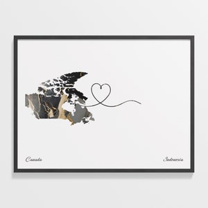 Kanada Indonesien Druck, Indisches Geschenk, Marmor zwei Länder Karte Poster, Reisekunst, Heimat im Ausland Geschenk, C22-679