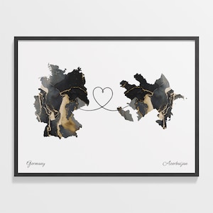 Germany to Azerbaijan Print, Azerbaijani Gift, Marble Two Countries Map Poster, Travel Art, New Home Gift, C22-409