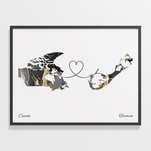 Canada Bermuda Map Print: Marble Travel Art