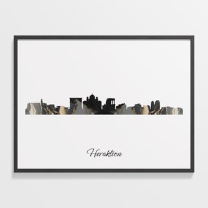 Heraklion Skyline Print, Marmor Stadtbild, Griechenland Wand Kunst Poster, Marmor Karte, Home Decor, C28-395