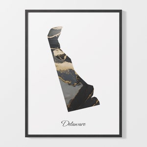 Delaware Art Print, Delawarean Map Poster, Elegant Country Artwork, Black and Gold DE Painting, Luxe decor, C25-209
