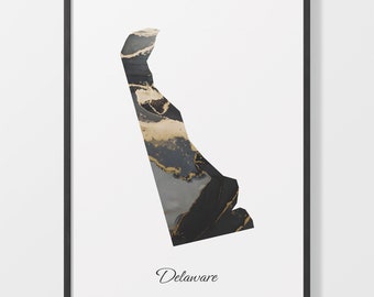 Delaware Map Art Print: Black and Gold Abstract State Artwork