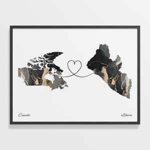 Canada to Liberia Print, Basotho Gift, Marble Two Countries Map Poster, Travel Art, Far Apart Gift, C22-700