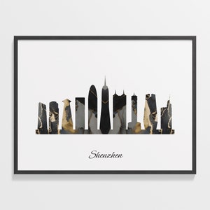 Shenzhen Skyline Print, Marble Cityscape, China Wall Art Poster, Marble Cityscape, Cityscape Art, C28-72