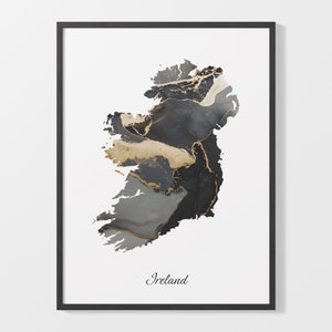 Irland Art Print, Landkarte, Landkarte, elegantes Dekor, schwarz-goldene Malerei, Landkarte, C 25-86