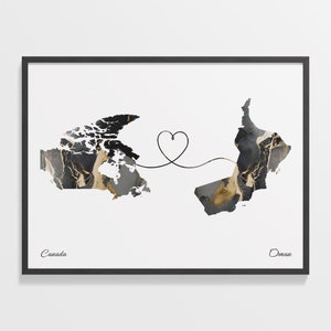 Canada to Oman Print, Norwegian Gift, Marble Two Countries Map Poster, Travel Art, Goodbye Map, C22-734