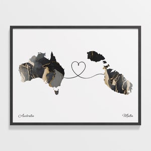 Australien Malerei Malta Druck, Malian Geschenk, Marmor zwei Länder Karte Poster, Reisekunst, Reisegeschenk, C22-910