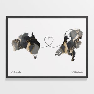 Australien Niederlande Druck, nepalesische Geschenk, Marmor zwei Länder Karte Poster, Reisekunst, LDR Geschenk, C22-925