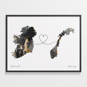 Irland Norwegen Print, Nordkoreanisches Geschenk, Marmor Zwei Länder Karte Poster, Reisekunst, Im Ausland leben, C22-1131