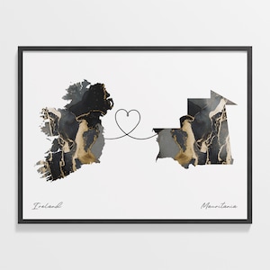 Ireland to Mauritania Print, Martinican Gift, Marble Two Countries Map Poster, Travel Art, Emigration Gift, C22-1111