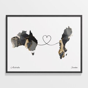 Australien Schweden Druck, Suriname Geschenk, Marmor Zwei Länder Karte Poster, Reisekunst, Umzug, C22-969