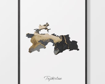 Tajikistan Art Print, Tajikistani Map Poster, Elegant Country Artwork, Black and Gold TJ Painting, Bold wall art, C25-178