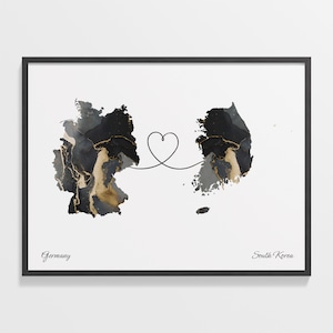 Deutschland nach Südkorea Druck, Südafrika Geschenk, Marmor Zwei Länder Karte Poster, Reisekunst, Umzug ins Ausland Karte, C22-566
