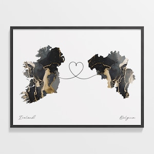 Irland Belgien Druck, Belgische Geschenk, Marmor Zwei Länder Karte Poster, Reisekunst, Auswanderung Geschenk, C22-1012