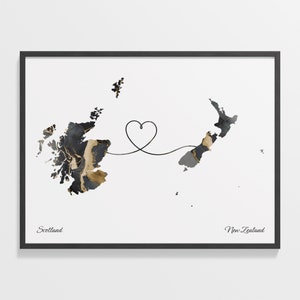 Schottland Neuseeland Druck, Neuseeland Landkarte, Marmor zwei Länder Karte, Reise Kunst, Auslandskarte, C22-1726