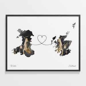 Wales nach Schottland Druck, Scottish oder Scot Geschenk, Marmor zwei Länder Karte Poster, Reisekunst, Umzug nach Übersee, C22-1730