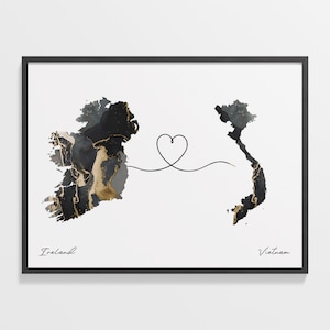 Irland Vietnam Druck, Vietnamesisch Geschenk, Marmor Zwei Länder Karte Poster, Reisekunst, Faraway Liebe, Karte, C22-1190