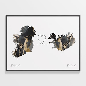Irland, Island Druck, Isländisches Geschenk, Marmor Zwei Länder Karte Poster, Reisekunst, Zuhause im Ausland, C22-1076