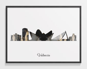 Valencia Skyline Print: Marble & Gold Spain Cityscape Art