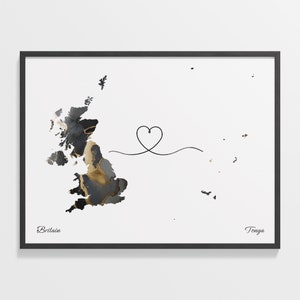 Britain to Tonga Print, Tongan Gift, Marble Two Countries Map Poster, UK Wall Art, Home Abroad, C22-381
