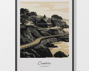 Cambria Travel Poster, California Coast Print on 200 Gsm Matte Paper