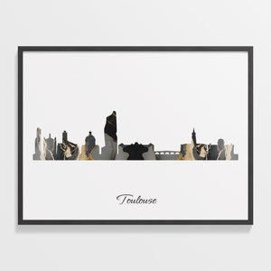 Toulouse Skyline Print, Marmor Stadtbild, Frankreich Wand Kunst Poster, Marmor Karte, Home Decor, C28-95