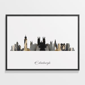 Edinburgh Skyline Print, Marble Cityscape, United Kingdom Wall Art Poster, Cityscape Gift, City Skyline Canvas, C28-240