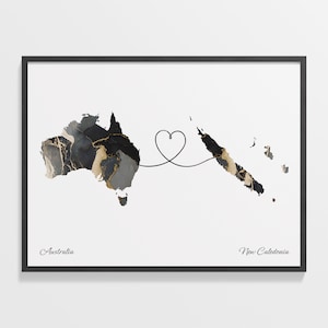 Impression de l'Australie à la Nouvelle-Calédonie, cadeau néerlandais, affiche de carte de deux pays en marbre, art du voyage, carte LDR, C22-926