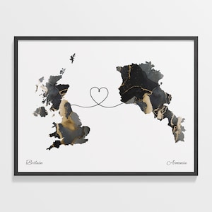 Großbritannien Armenien Druck, Armenisch Geschenk, Marmor zwei Länder Karte Poster, UK Wandkunst, Far Apart Karte, C22-206