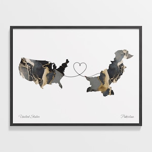 USA to Pakistan Print, Pakistani Gift, Marble Two Countries Map Poster, US Wall Art, Goodbye Gift, C22-139