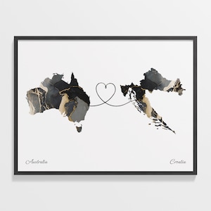 Australien Kroatien Druck, Costa Rica Geschenk, Marmor Zwei Länder Karte Poster, Reisekunst, Gap Jahr Geschenk, C22-838