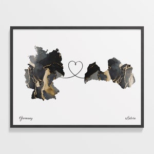 Germany to Latvia Print, Laotian Gift, Marble Two Countries Map Poster, Travel Art, Overseas Love, C22-498