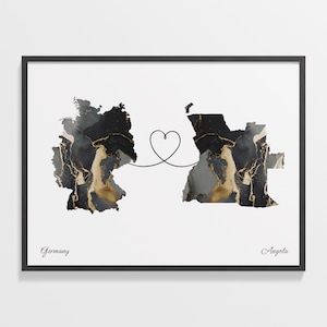 Deutschland nach Angola Druck, Angolan Geschenk, Marmor Zwei Länder Karte Poster, Reisekunst, Far Apart Geschenk, C22-403