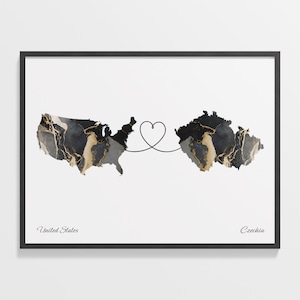 USA to Czechia Print, Tschechisches Geschenk, Marmor Zwei Länder Karte Poster, US Wandkunst, Gap Jahr Geschenk, C22-46