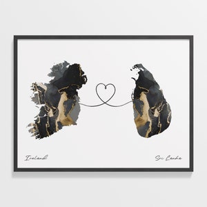 Irland Sri Lanka Druck, Spanisches Geschenk, Marmor Zwei Länder Karte Poster, Reisekunst, Auslandsreise Geschenk, C22-1165