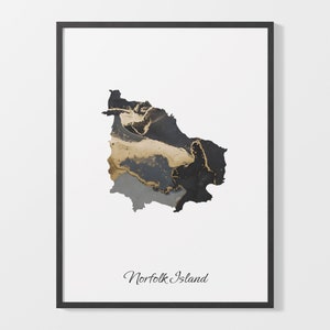 Norfolk Island Art Print, Norfolk Islander Map Poster, Elegant Country Artwork, Black and Gold NF Painting, Abstract decor, C25-255