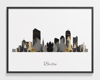 Boston Skyline Print: Marble Cityscape Wall Art