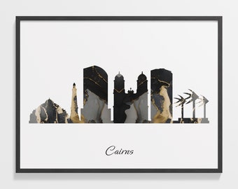 Cairns Skyline Print: Marble Black and Gold Australia Cityscape