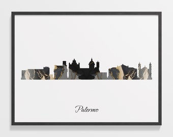 Palermo Skyline Print, Marble Cityscape, Italy Wall Art Poster, Marble Cityscape, Home Decore, C28-82