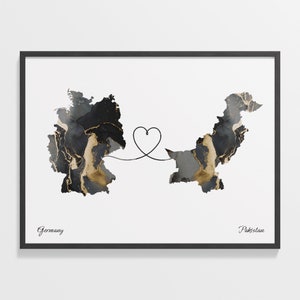 Germany to Pakistan Print, Omani Gift, Marble Two Countries Map Poster, Travel Art, Goodbye Map, C22-536