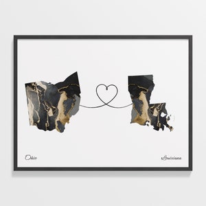 Ohio to Louisiana Print, Louisianan Gift, Marble Two Countries Map Poster, Travel Art, Goodbye Gift, C22-1525