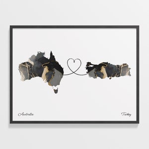 Australien / Türkei Druck, Tunesische Geschenk, Marmor zwei Länder Karte Poster, Reisekunst, Expatriate Map, C22-980