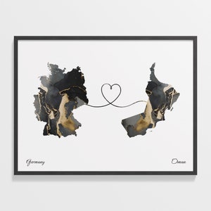 Germany to Oman Print, Norwegian Gift, Marble Two Countries Map Poster, Travel Art, Goodbye Gift, C22-535