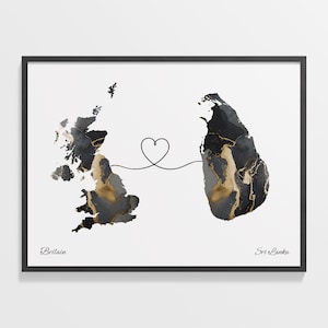 Großbritannien Sri Lanka Druck, SriLanka Geschenk, Marmor zwei Länder Karte Plakat, Wandkunst Großbritannien, Ferngeschenk, C22-370