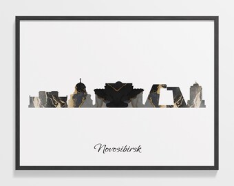 San Diego Skyline Print: Marble Black and Gold Cityscape Poster
