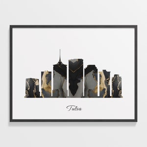 Tulsa Skyline Print, Marble Cityscape, United States Wall Art Poster, City Skyline, City Scape Print, C28-268