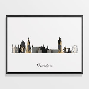 Barcelona Skyline Print, Marmor Stadtbild, Spanien Wand Kunst Poster, Marmor Karte, Stadtbild Wandkunst, C28-14