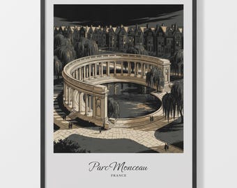 Parc Monceau Poster, Vintage Park Illustration on Matte Paper