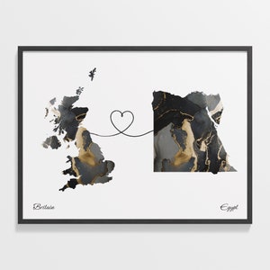 Großbritannien, Ägypten Druck, ägyptisches Geschenk, Marmor zwei Länder Karte Poster, britische Wandkunst, kulturelle Wurzeln, C22-252